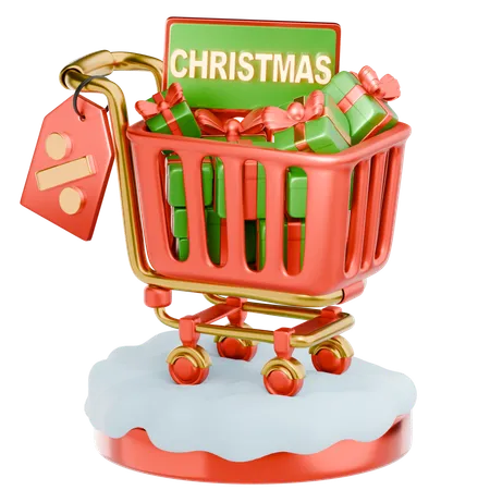 Christmas Shopping Cart With Gifts  3D Icon