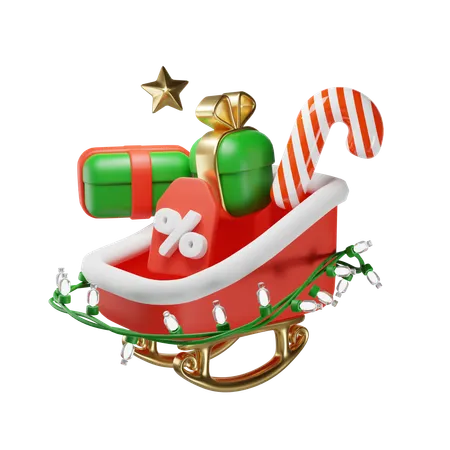 Christmas Sleigh With Gifts And Discounts 3D Icon