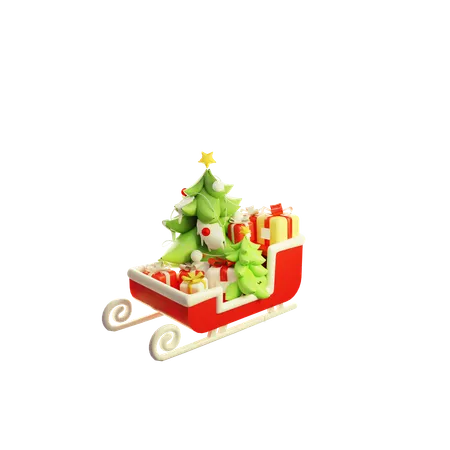 3 D Illustration Of Christmas Sleigh With Gift Box 3D Icon