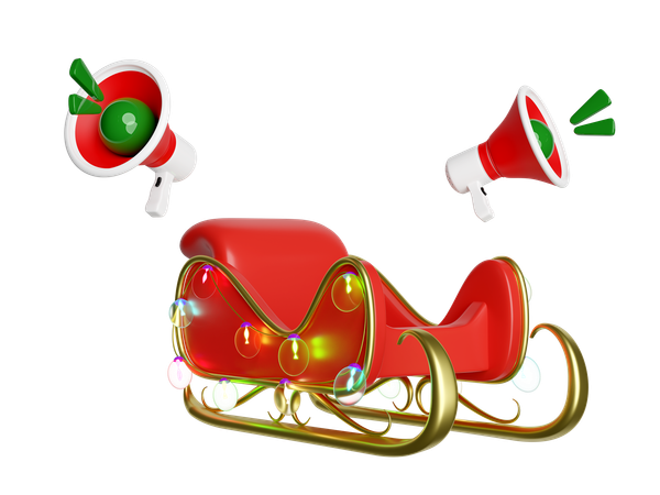 Christmas sleigh with megaphone  3D Illustration
