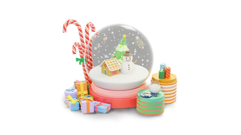 Christmas snow globe 3D Illustration