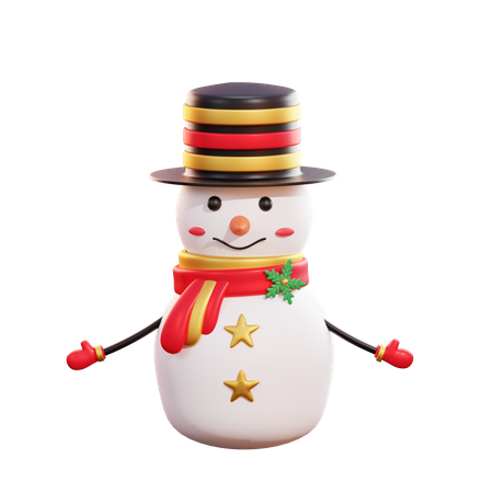 Christmas Snowman Wearing Black Hat  3D Illustration