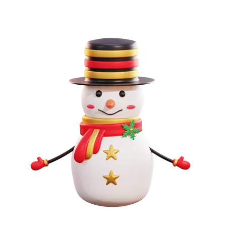 Christmas Snowman Wearing Black Hat  3D Illustration