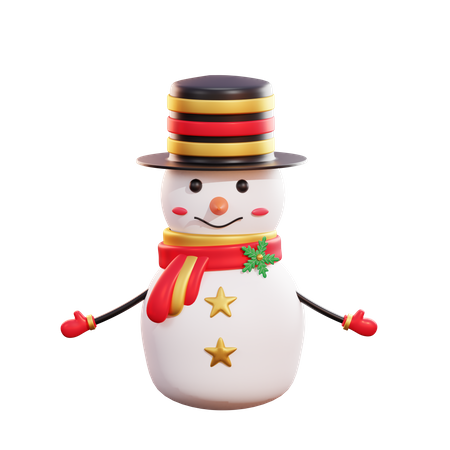 Christmas Snowman Wearing Black Hat  3D Illustration