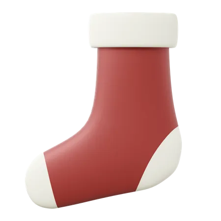 3 D Red Christmas Sock With White Border Floating Isolated On Transparent Element Of Merry Christmas And New Year Concept Cartoon Icon Minimal Smooth 3 D Rendering Illustration 3D Icon