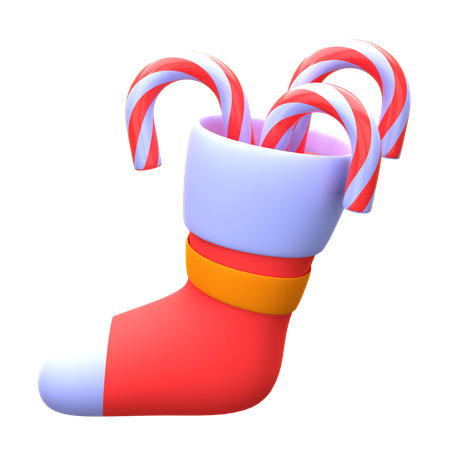 Christmas Sock With Candy Cane  3D Icon