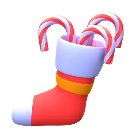 Christmas Sock With Candy Cane 3 D Illustration Christmas 3 D Icon Pack 3D Icon