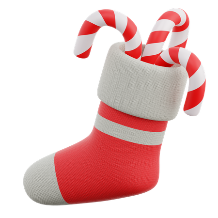 Christmas Sock With Candy Cane 3D Icon
