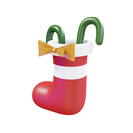 Christmas Sock With Ribbon And Candy  3D Icon