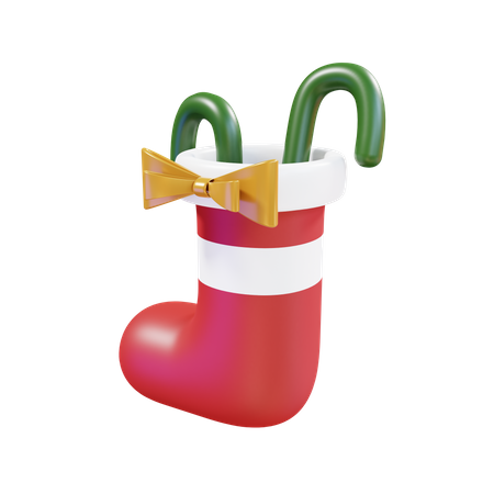 Christmas Sock With Ribbon And Candy  3D Illustration