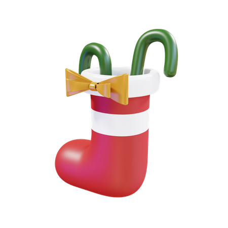 Christmas Sock With Ribbon And Candy 3D Illustration