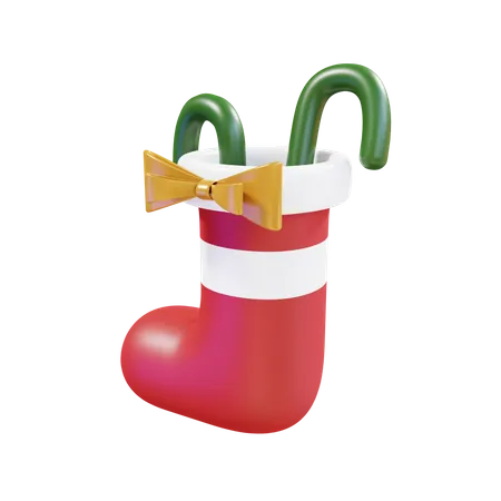 Christmas Sock With Ribbon And Candy  3D Illustration