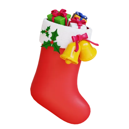3 D Christmas Socks Leaves Gift Illustration Object Rendered Can Be Used For Illustration Web App Mobile And Many More 3D Illustration