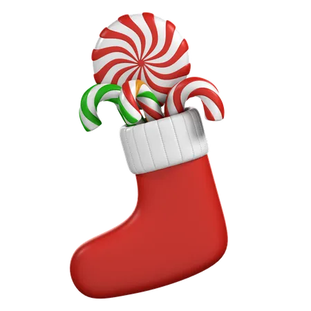 Christmas Socks With Candy Cane  3D Icon