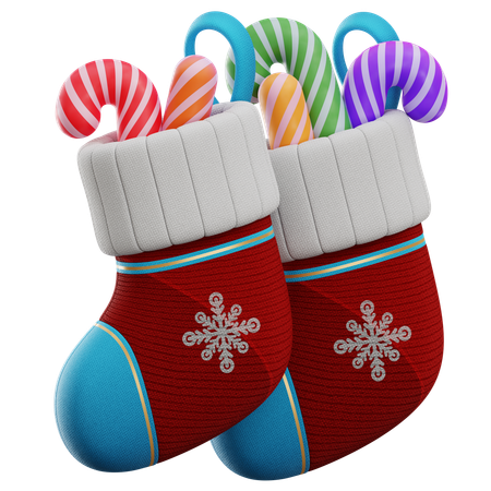 Christmas Socks With Candy Cane  3D Icon