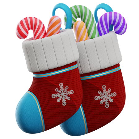 Christmas Socks With Candy Cane 3D Icon