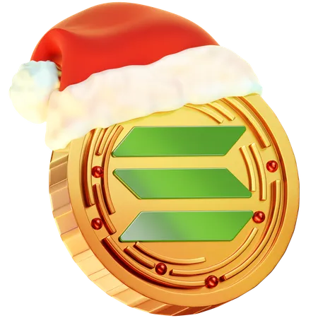 This 3 D Icon Showcases A Christmas Themed Golden Coin Featuring The Solana Logo Merging The Festive Ambiance With Solanas Symbol 3D Icon