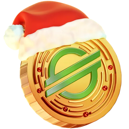 Featuring A Golden Coin With The Stellar Logo Adorned By A Christmas Hat Harmonizing The Festive Cheer With The Stellar Cryptocurrency Emblem 3D Icon