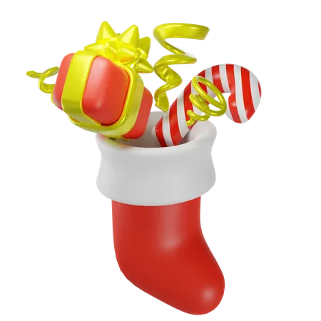Christmas Stocking With Gifts And Sweets 3 D Illustration 3D Icon