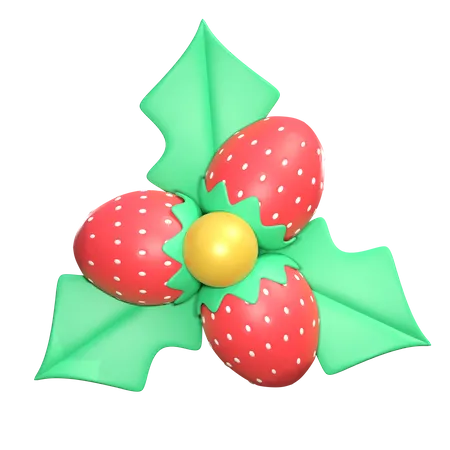 Strawberry With Pine Leaf Christmas Winter 3 D Icon Illustration 3D Icon