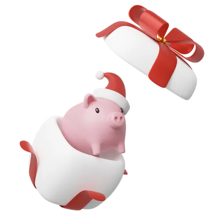 3 D Pink Piggy Bank Wearing Santa Claus Red Hat With Gift Box Floating On Transparent Save Dollar In Mobile Banking Money Box Promotion In Christmas Business Cartoon Icon Concept 3 D Rendering 3D Icon