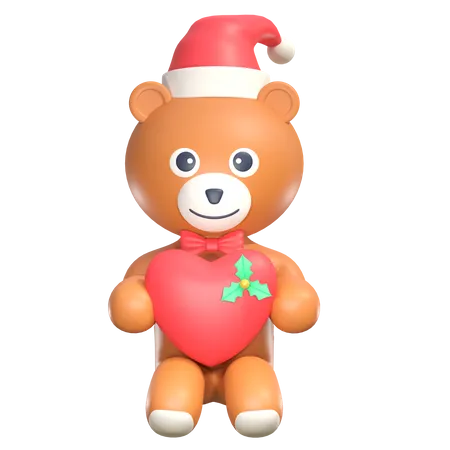 Teddy Bear Wear Santa Hat With Love Christmas Winter 3 D Icon Illustration 3D Icon