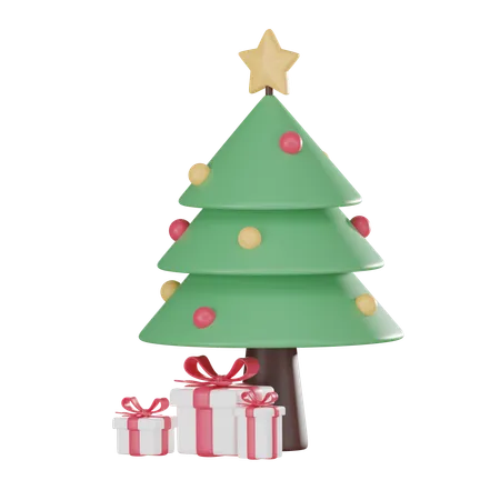 Holiday Cheer Christmas Tree And Gift Box Perfect For Festive Decorations And Xmas Themed Projects 3 D Render 3D Icon
