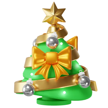 Christmas Tree With Bow And Christmas Spheres 3 D Illustration 3D Icon