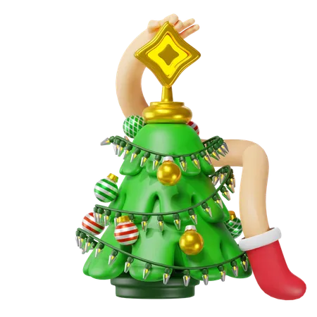 Christmas Tree With Lights And Spheres 3 D Illustration 3D Icon