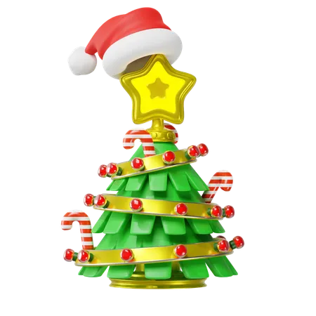 Christmas Tree With Christmas Hat 3 D Illustration 3D Icon