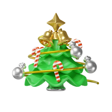 Christmas Tree With Bells And Candy 3 D Illustration 3D Icon