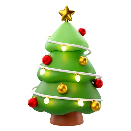 3 D Rendering Of Christmas Tree With Balls And Lights Icon 3D Icon
