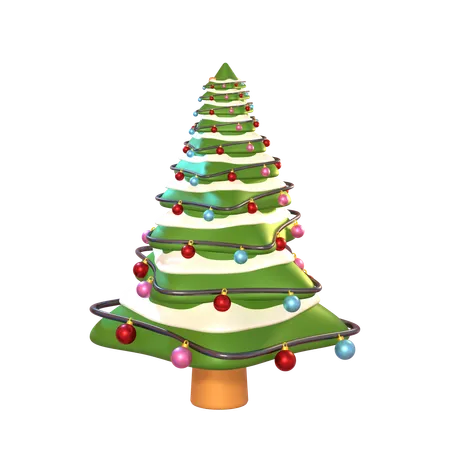 3 D Christmas Tree With Glowing Ornaments 3D Icon