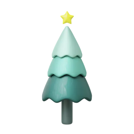 3 D Christmas Tree With Yellow Star Floating Isolated On Transparent Element Of Merry Christmas And New Year Concept Cartoon Icon Minimal Smooth 3 D Rendering Illustration 3D Icon
