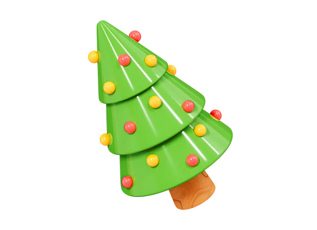 3 D Christmas Tree With Ball And Star Decoration Object Xmas Spruce Happy New Year Element For Design Cartoon Creative Illustration 3D Icon