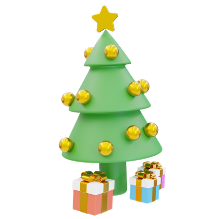 Christmas Tree And Gift  3D Icon