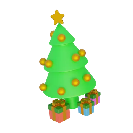 Christmas Tree And Gift  3D Icon