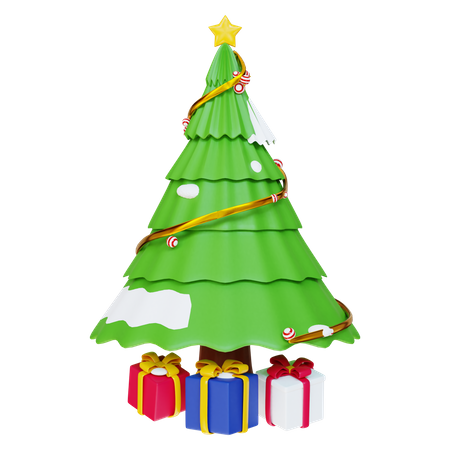 Christmas Tree And Gift  3D Illustration