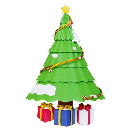 Christmas Tree And Gift 3D Illustration