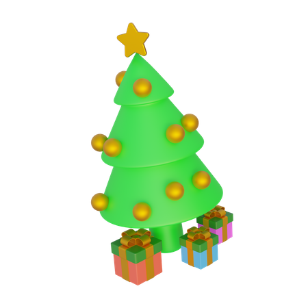 Christmas Tree And Gift 3D Icon