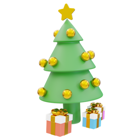Christmas Tree And Gift  3D Icon