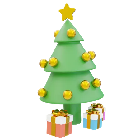 Christmas Tree And Gift  3D Icon