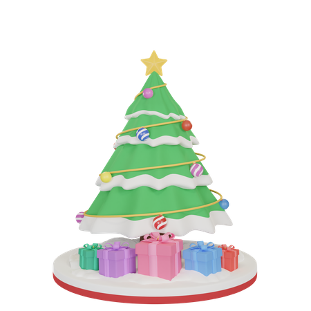 Christmas Tree And Gift Box 3D Illustration
