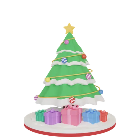 3 D Render Christmas Tree And Gift Box 3D Illustration