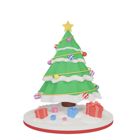 Christmas Tree And Gift Box 3D Illustration