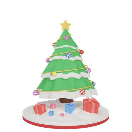Christmas Tree And Gift Box  3D Illustration