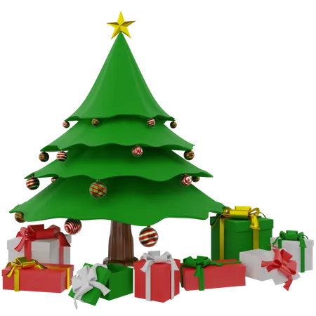 Christmas Tree And Gift Boxes 3D Illustration