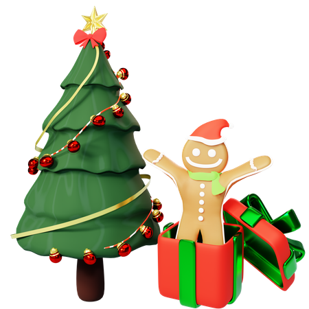 Christmas tree and gingerbread  3D Illustration