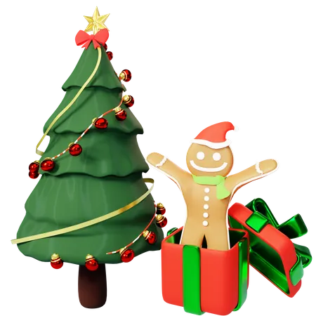 Christmas tree and gingerbread 3D Illustration