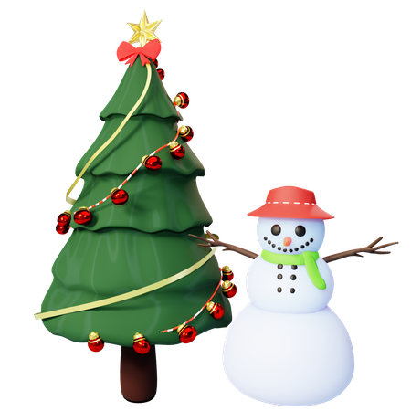 Christmas tree and snowman  3D Illustration